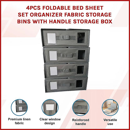 4PCS Foldable Bed Sheet Set Organizer Fabric Storage Bins with Handle Storage Box - Image 3
