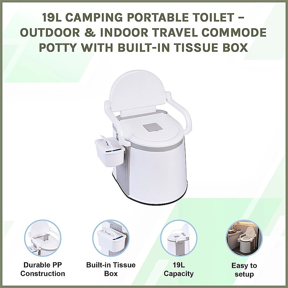 19L Camping Portable Toilet – Outdoor & Indoor Travel Commode Potty with Built-In Tissue Box - Image 3