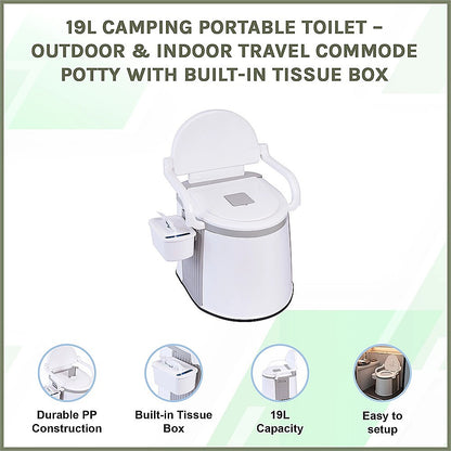 19L Camping Portable Toilet – Outdoor & Indoor Travel Commode Potty with Built-In Tissue Box - Image 3
