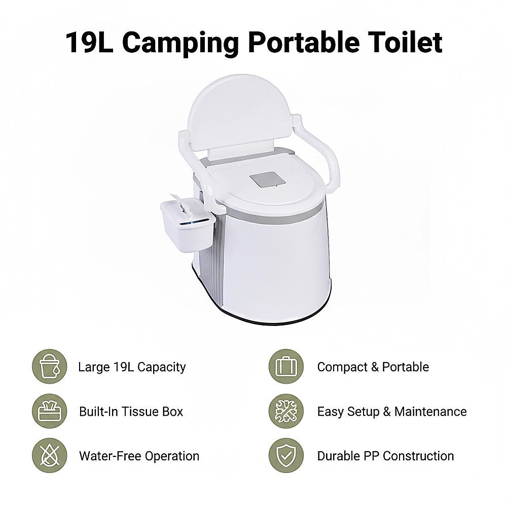 19L Camping Portable Toilet – Outdoor & Indoor Travel Commode Potty with Built-In Tissue Box - Image 9