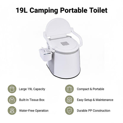 19L Camping Portable Toilet – Outdoor & Indoor Travel Commode Potty with Built-In Tissue Box - Image 9