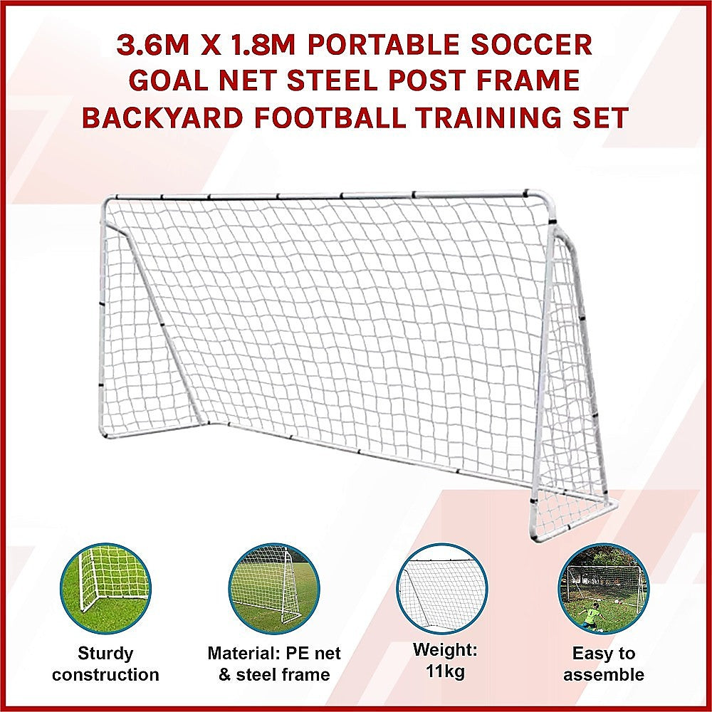 3.6m x 1.8m Portable Soccer Goal Net Steel Post Frame Backyard Football Training Set - Image 2