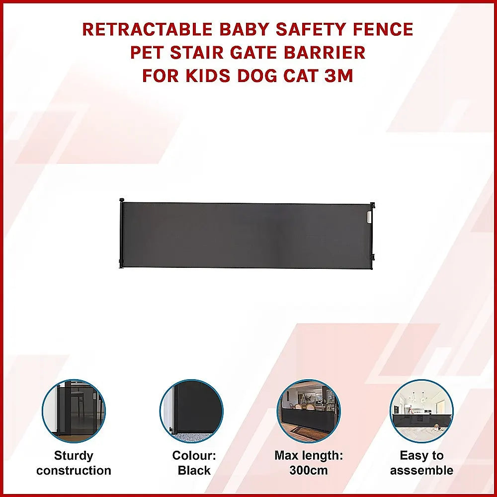 Retractable Baby Safety Fence Pet Stair Gate Barrier for Kids Dog Cat 3M - Image 3