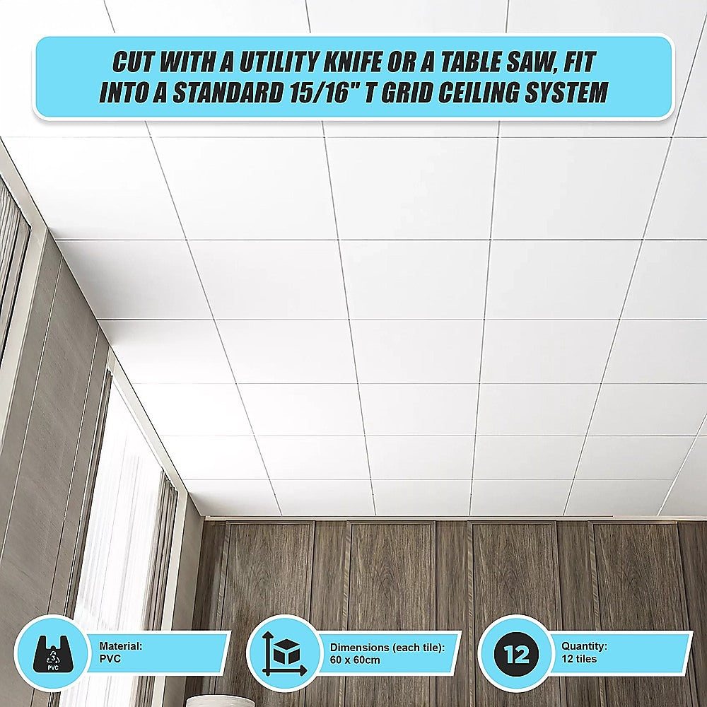 12x Smooth Drop Ceiling Tile 2ft x 2ft PVC Ceiling Panel - Image 3