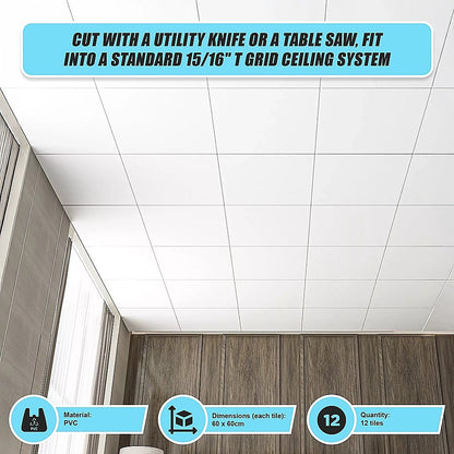 12x Smooth Drop Ceiling Tile 2ft x 2ft PVC Ceiling Panel - Image 3