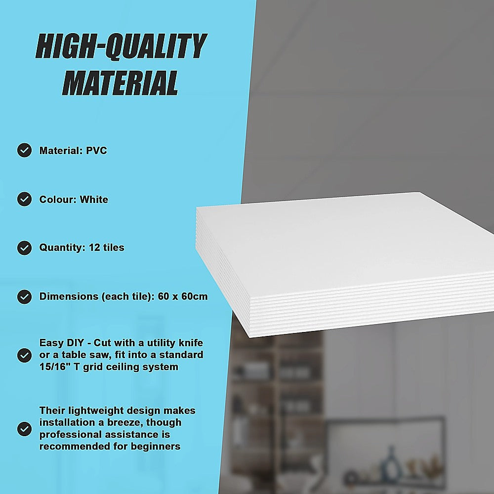12x Smooth Drop Ceiling Tile 2ft x 2ft PVC Ceiling Panel - Image 7