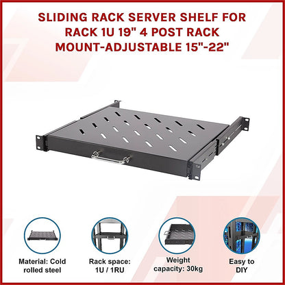 Sliding Rack Server Shelf 1U 19" 4 Post Mount – Adjustable 15" to 22" Rack Tray - Image 3