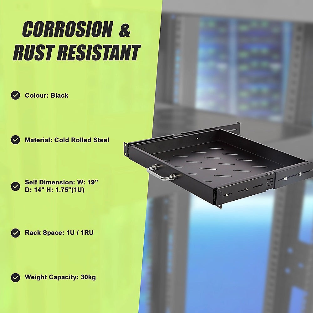 Sliding Rack Server Shelf 1U 19" 4 Post Mount – Adjustable 15" to 22" Rack Tray - Image 5