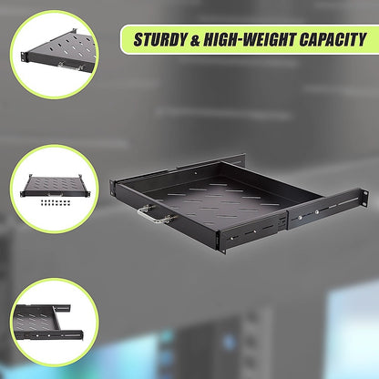 Sliding Rack Server Shelf 1U 19" 4 Post Mount – Adjustable 15" to 22" Rack Tray - Image 6