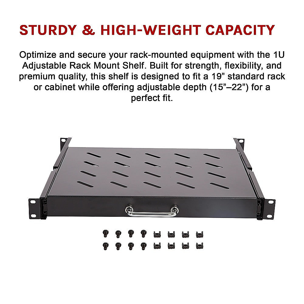 Sliding Rack Server Shelf 1U 19" 4 Post Mount – Adjustable 15" to 22" Rack Tray - Image 7