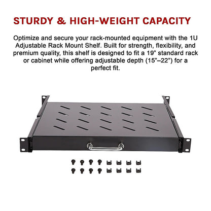 Sliding Rack Server Shelf 1U 19" 4 Post Mount – Adjustable 15" to 22" Rack Tray - Image 7