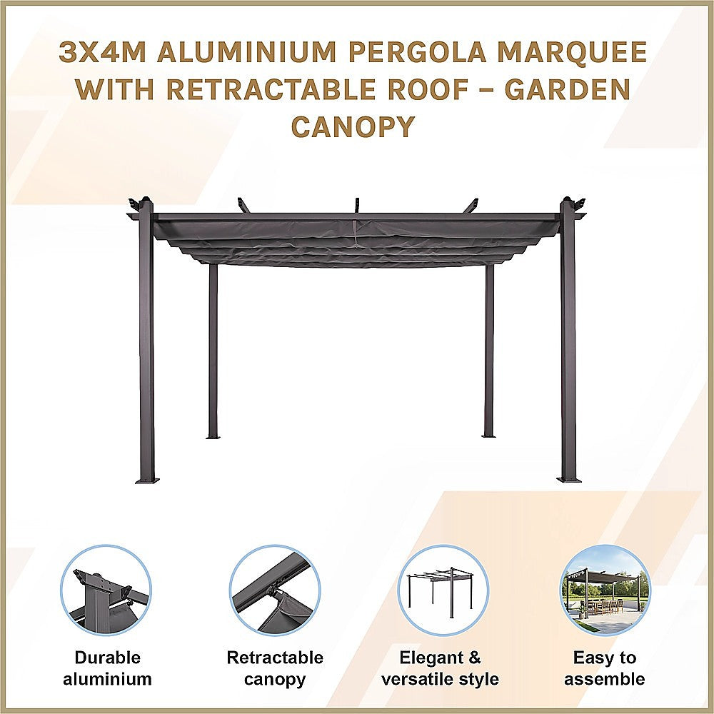 3x4M Aluminium Pergola Marquee with Retractable Roof – Garden Canopy - Image 3