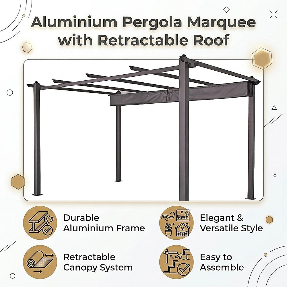3x4M Aluminium Pergola Marquee with Retractable Roof – Garden Canopy - Image 9