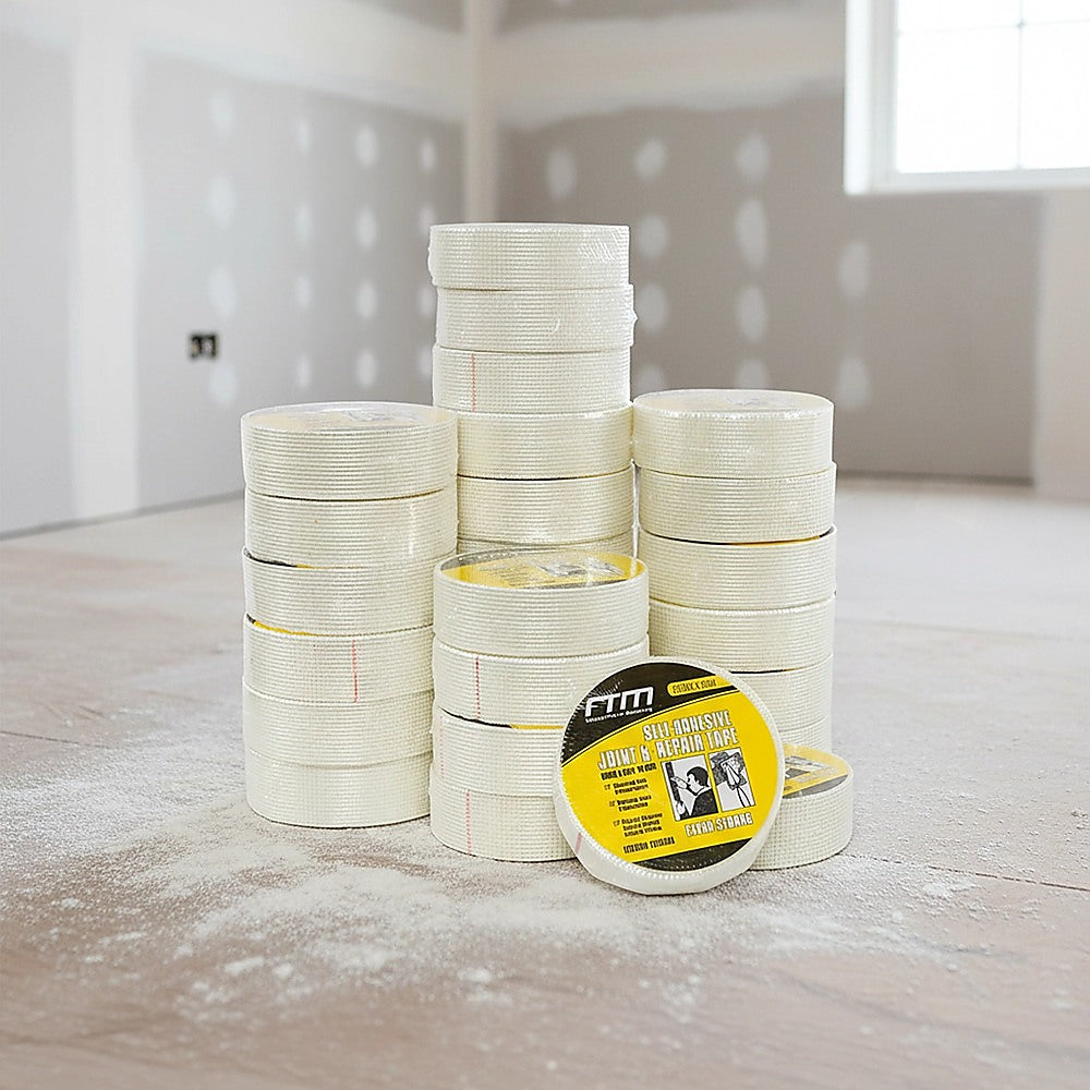 24-Pack Fibreglass Plasterboard Joint Tapes – 50mm x 90m Self-Adhesive Drywall Mesh Rolls - Image 2