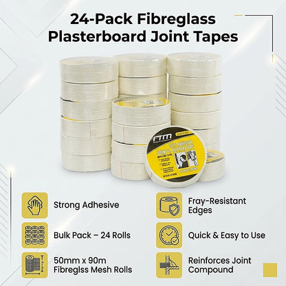 24-Pack Fibreglass Plasterboard Joint Tapes – 50mm x 90m Self-Adhesive Drywall Mesh Rolls - Image 9