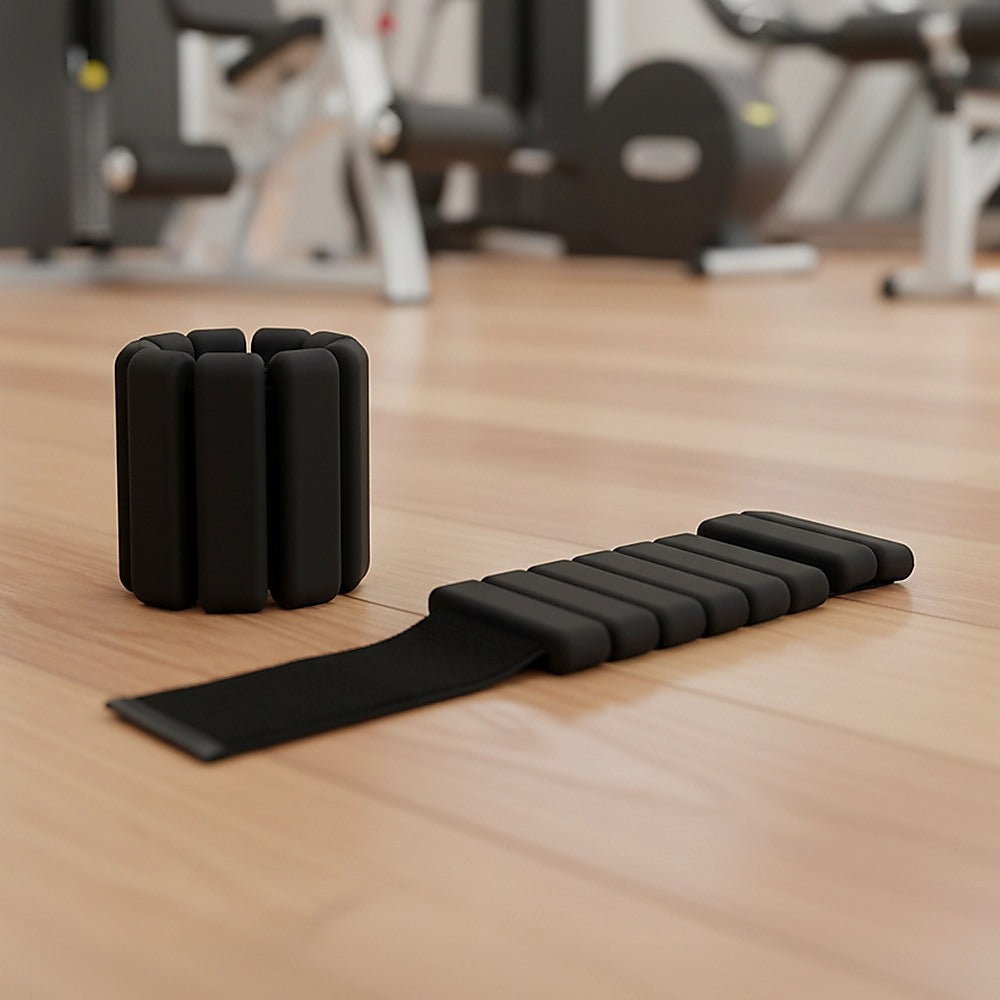 2-Piece Ankle & Wrist Weights – 1kg Pair Adjustable Workout Bangles (Black) - Image 2