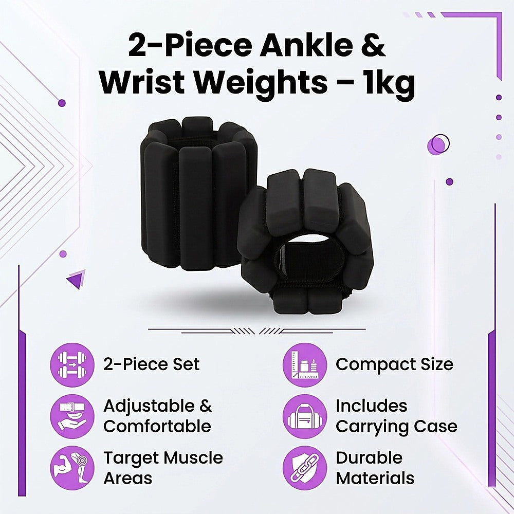2-Piece Ankle & Wrist Weights – 1kg Pair Adjustable Workout Bangles (Black) - Image 9