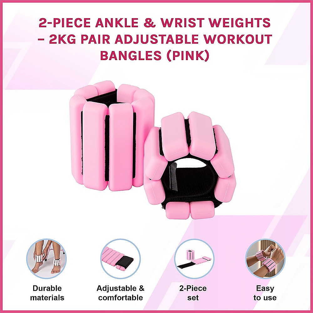 2-Piece Ankle & Wrist Weights – 1kg Pair Adjustable Workout Bangles (Pink) - Image 3
