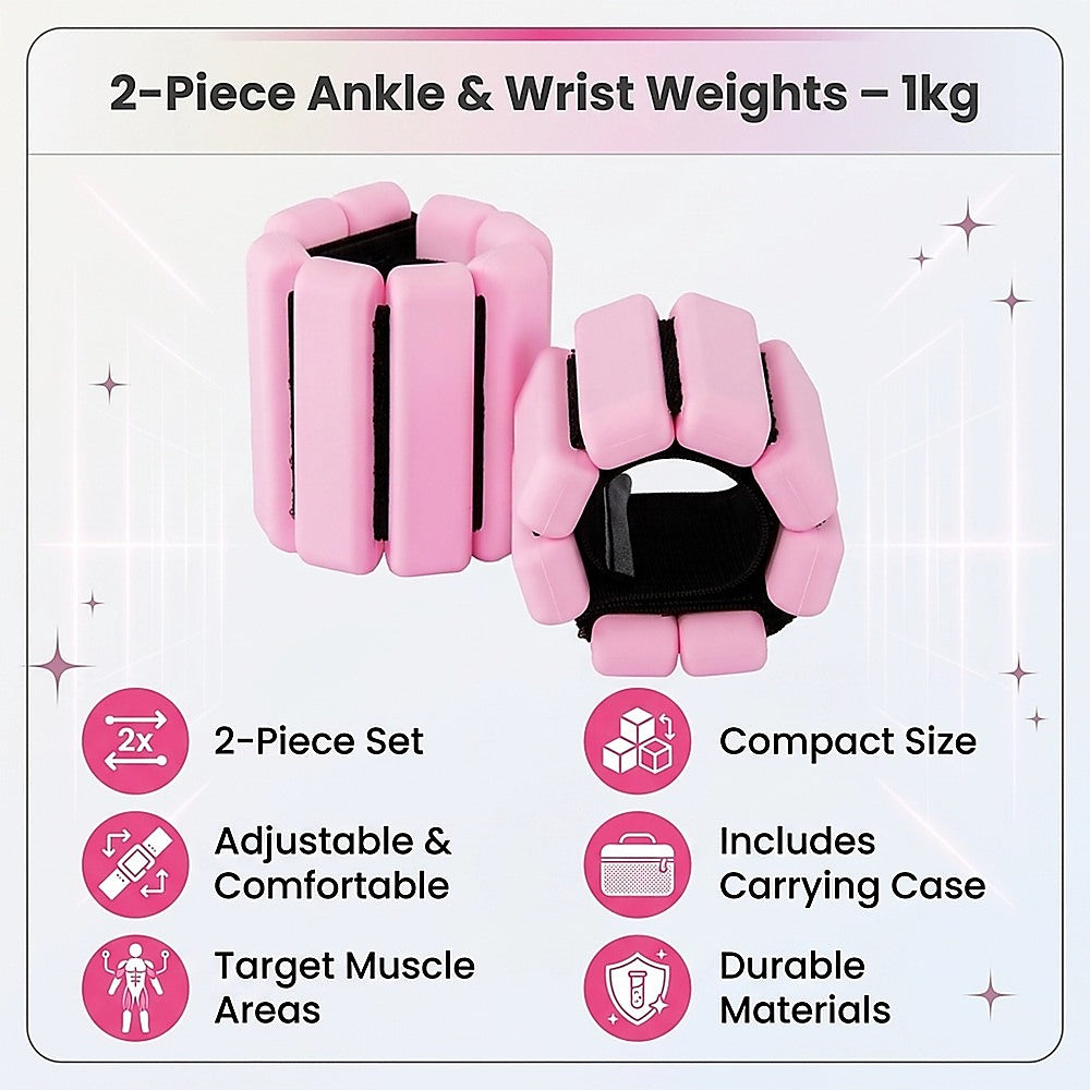 2-Piece Ankle & Wrist Weights – 1kg Pair Adjustable Workout Bangles (Pink) - Image 9