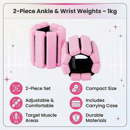 2-Piece Ankle & Wrist Weights – 1kg Pair Adjustable Workout Bangles (Pink) - Image 9