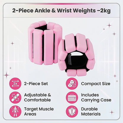 2-Piece Ankle & Wrist Weights – 2kg Pair Adjustable Workout Bangles (Pink) - Image 9