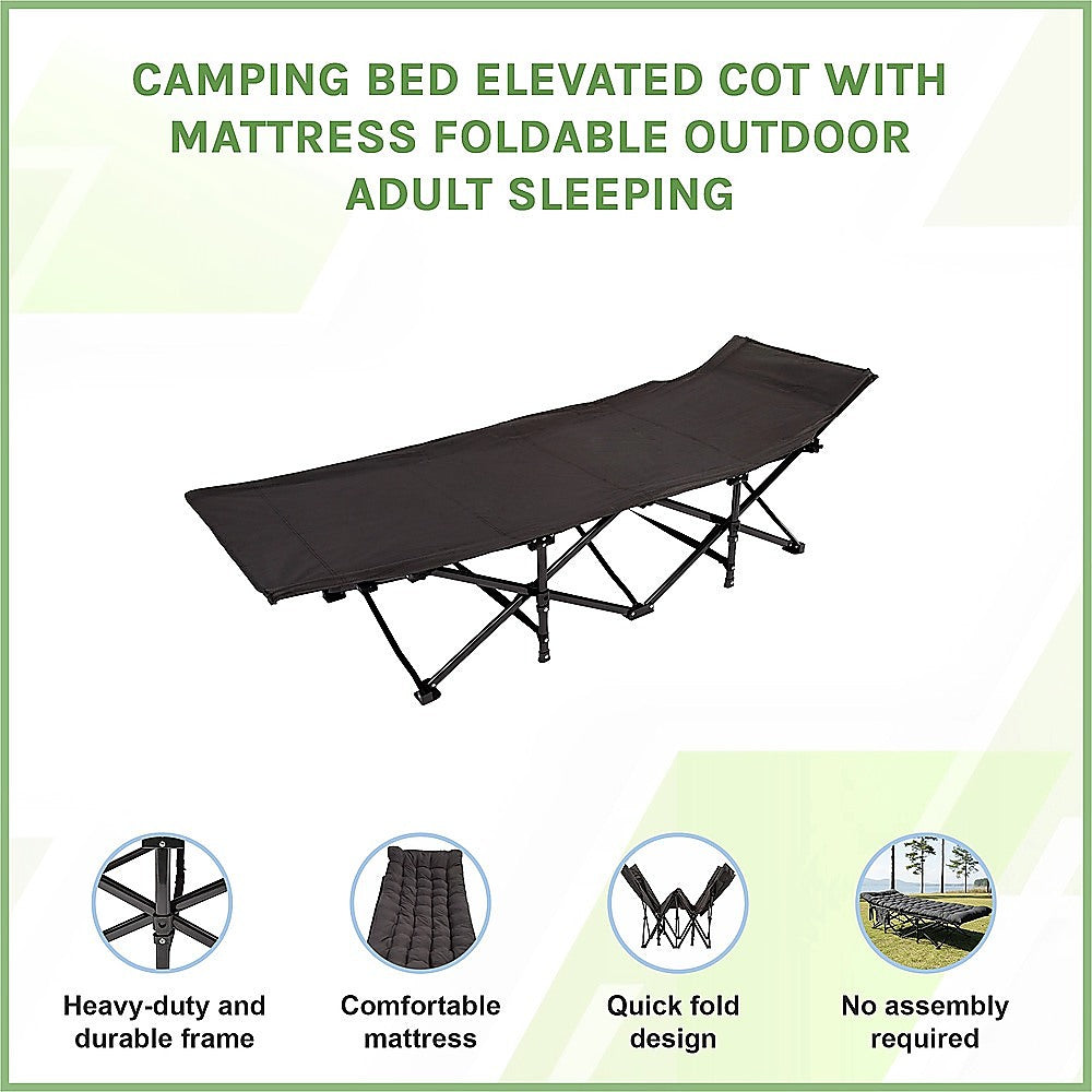Camping Bed Elevated Cot with Mattress Foldable Outdoor Adult Sleeping - Image 3