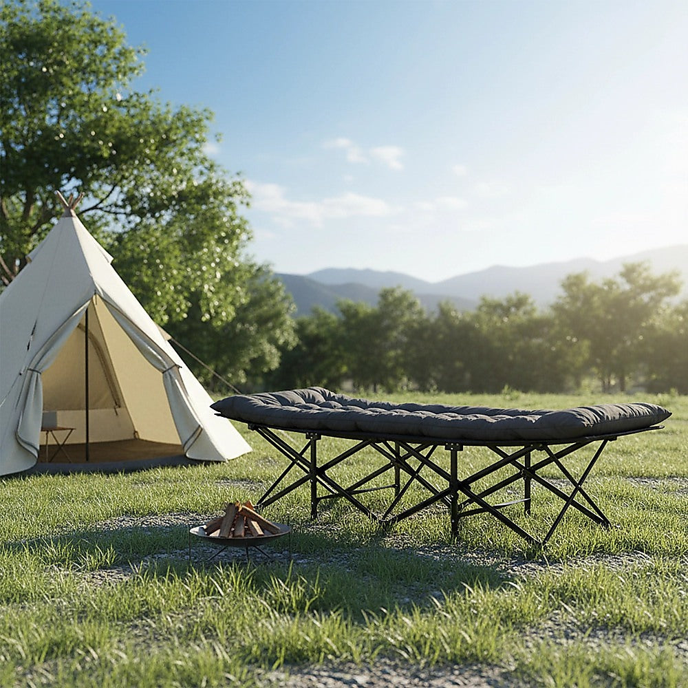 Camping Bed Elevated Cot with Mattress Foldable Outdoor Adult Sleeping - Image 7