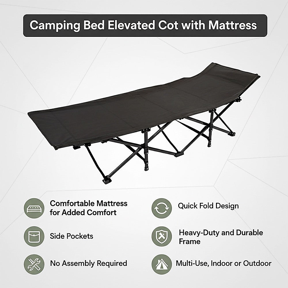 Camping Bed Elevated Cot with Mattress Foldable Outdoor Adult Sleeping - Image 9