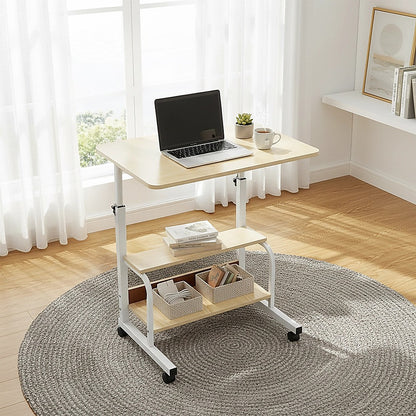 Height Adjustable Rolling Overbed Table 60cm Mobile Computer Desk - Image 2