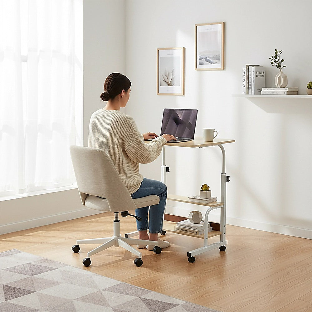 Height Adjustable Rolling Overbed Table 60cm Mobile Computer Desk - Image 5