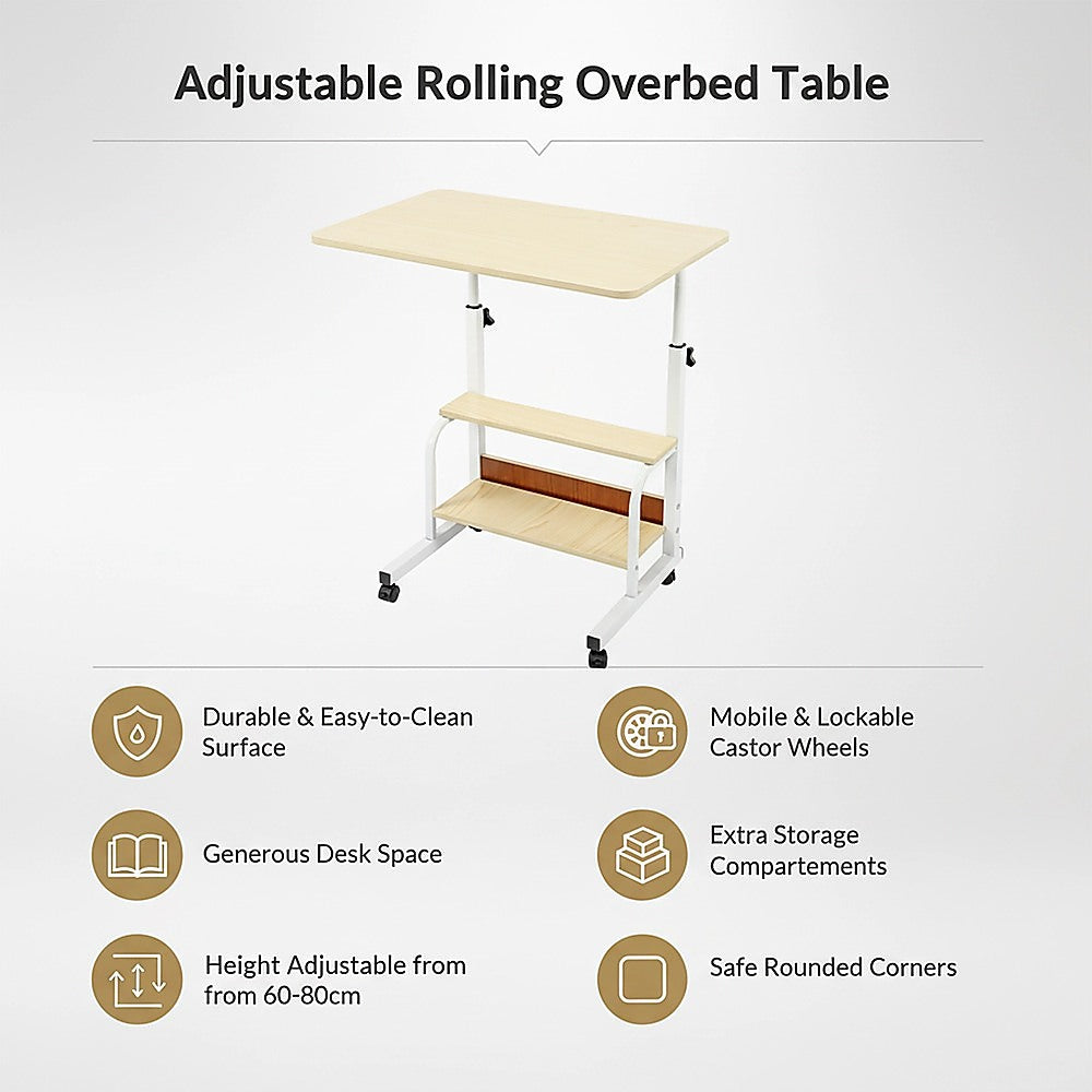 Height Adjustable Rolling Overbed Table 60cm Mobile Computer Desk - Image 9