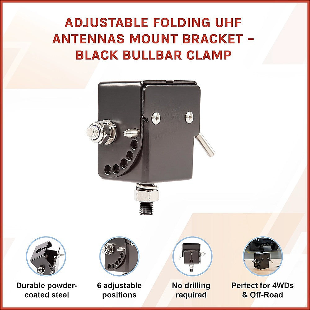 Adjustable Folding UHF Antennas Mount Bracket – Black Bullbar Clamp - Image 3