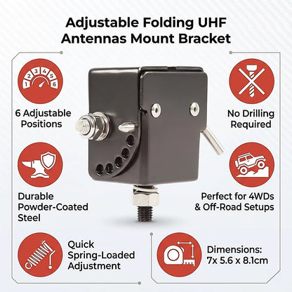 Adjustable Folding UHF Antennas Mount Bracket – Black Bullbar Clamp - Image 9