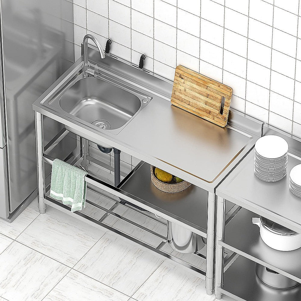 Freestanding Stainless Steel Kitchen Sink 120x50x79cm – Commercial Utility Wash Basin - Image 3