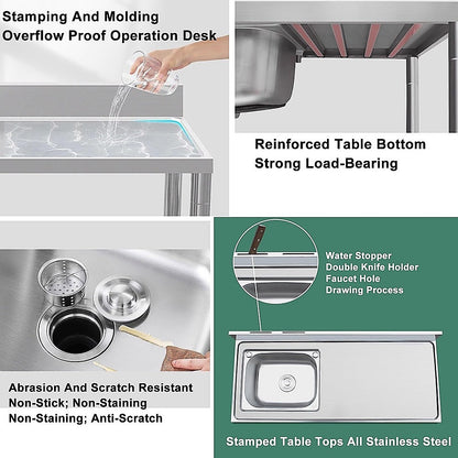 Freestanding Stainless Steel Kitchen Sink 120x50x79cm – Commercial Utility Wash Basin - Image 5