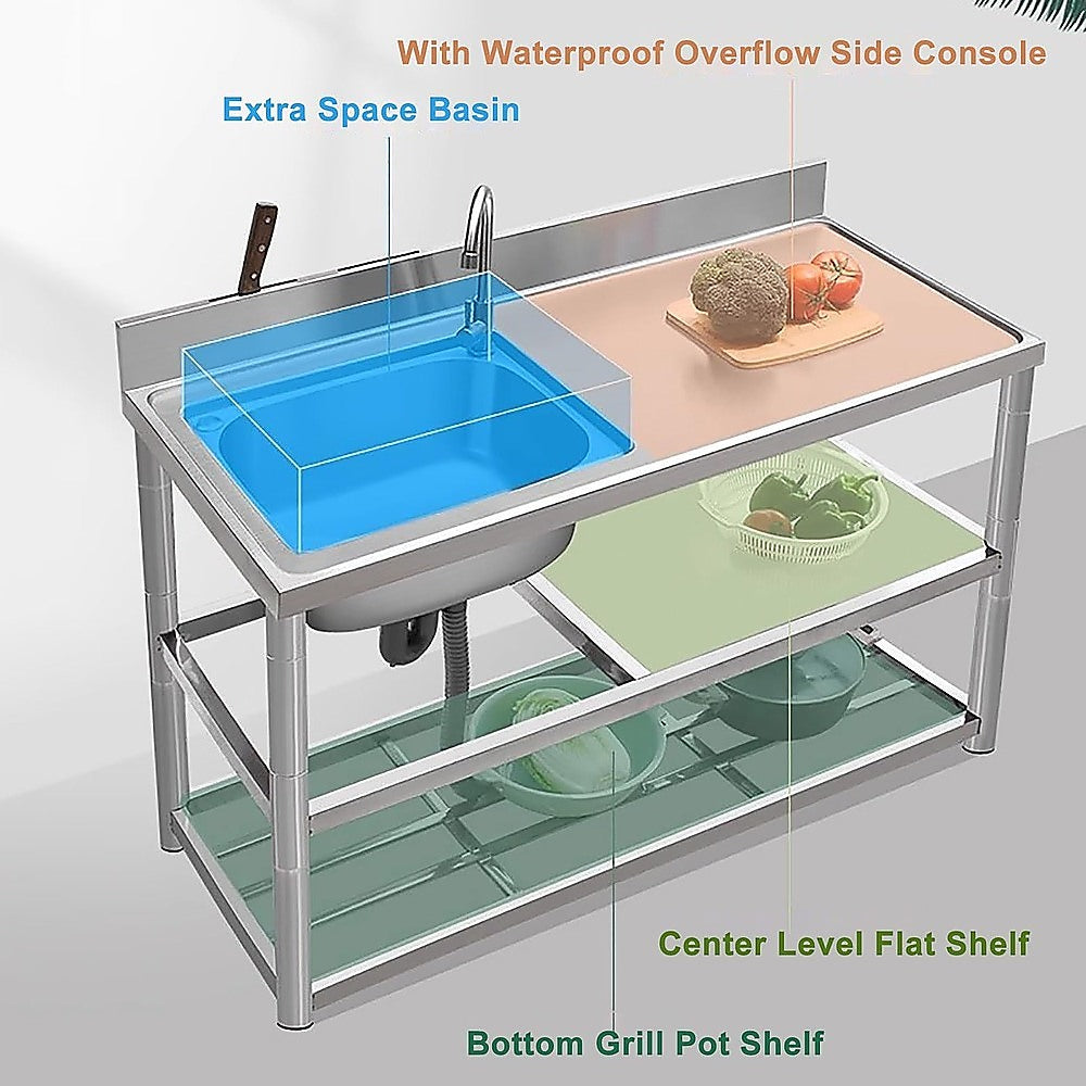 Freestanding Stainless Steel Kitchen Sink 120x50x79cm – Commercial Utility Wash Basin - Image 7