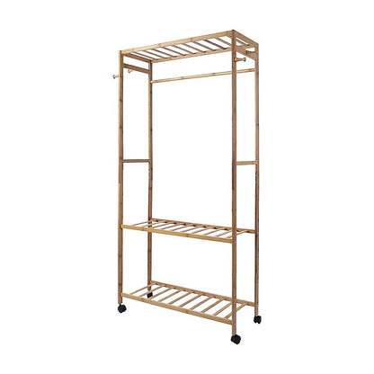 Wooden Clothes Rail with Shelves & Wheels – Open Wardrobe Rack Stand