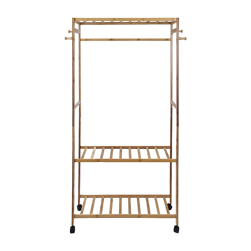 Wooden Clothes Rail with Shelves & Wheels – Open Wardrobe Rack Stand - Image 4