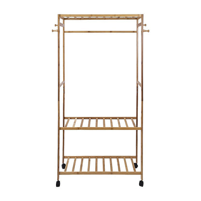 Wooden Clothes Rail with Shelves & Wheels – Open Wardrobe Rack Stand - Image 4