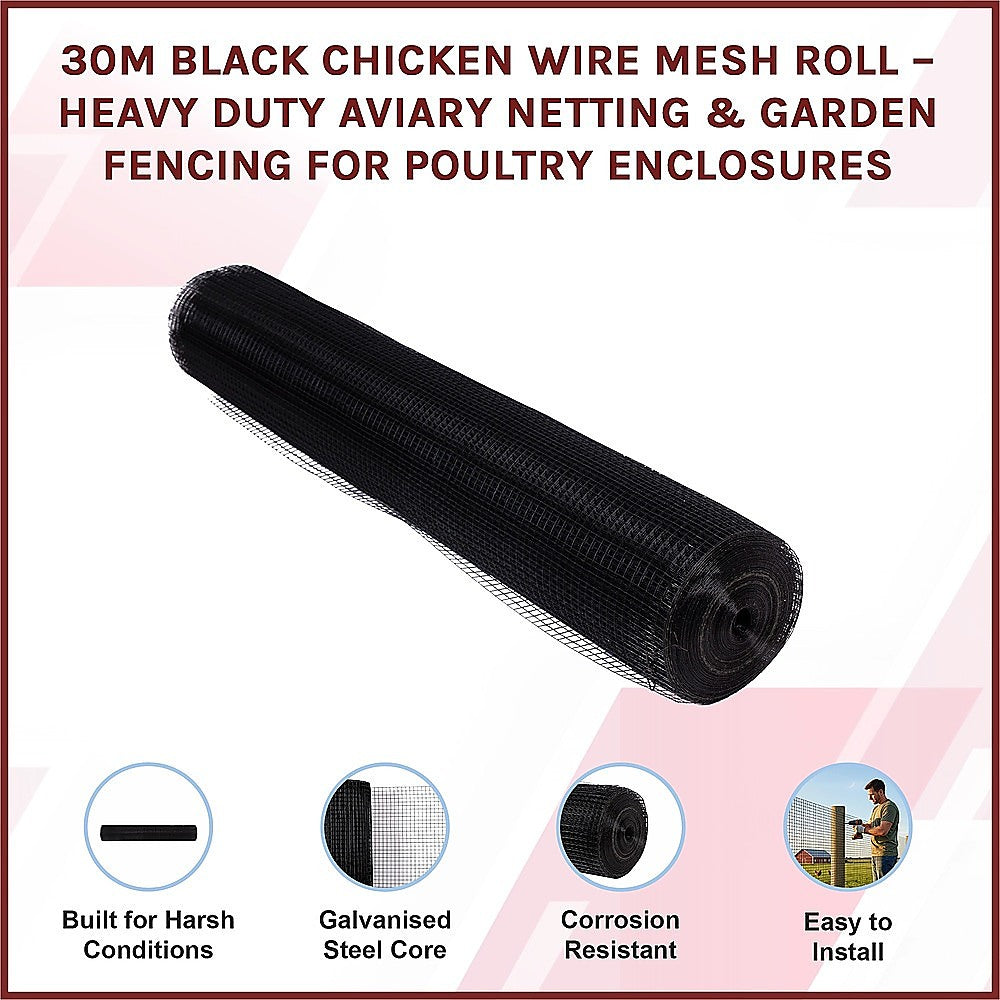 30m Black Chicken Wire Mesh Roll – Heavy Duty Aviary Netting & Garden Fencing for Poultry Enclosures - Image 3