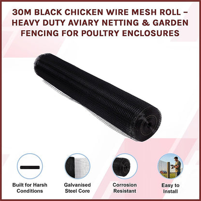30m Black Chicken Wire Mesh Roll – Heavy Duty Aviary Netting & Garden Fencing for Poultry Enclosures - Image 3
