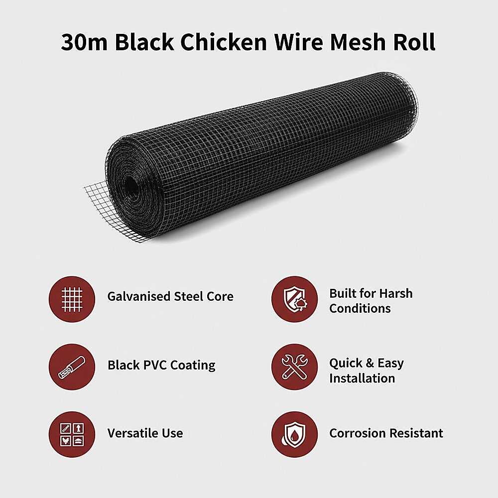 30m Black Chicken Wire Mesh Roll – Heavy Duty Aviary Netting & Garden Fencing for Poultry Enclosures - Image 9