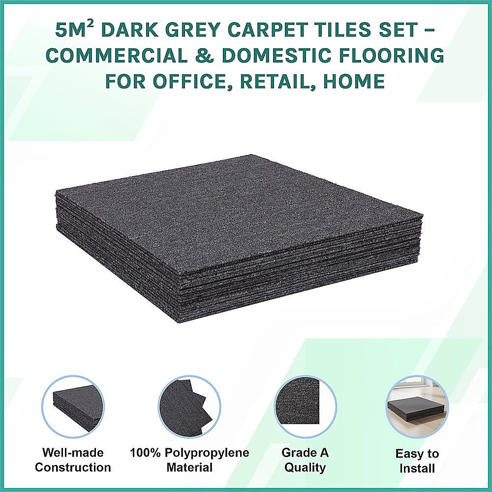 5m² Dark Grey Carpet Tiles Set – Commercial & Domestic Flooring for Office, Retail, Home - Image 2