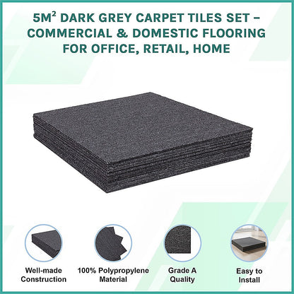 5m² Dark Grey Carpet Tiles Set – Commercial & Domestic Flooring for Office, Retail, Home - Image 2