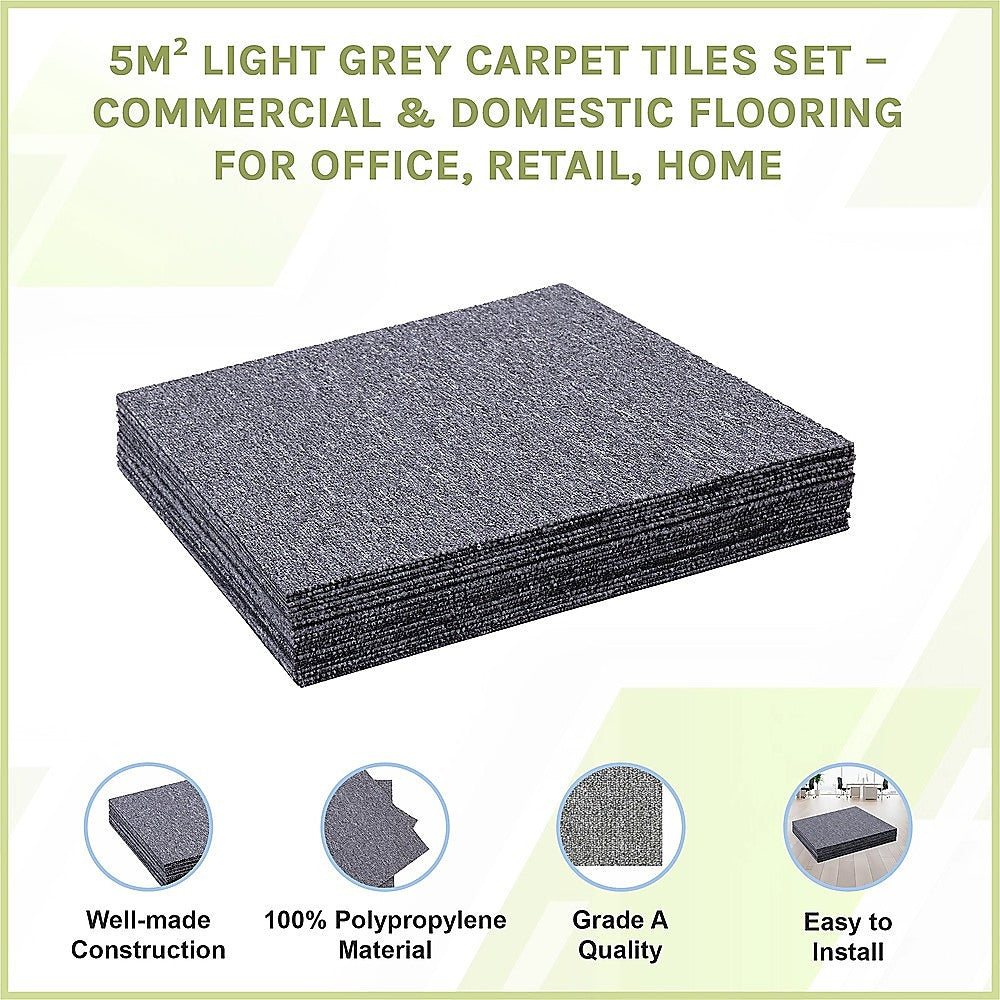 5m² Light Grey Carpet Tiles Set – Commercial & Domestic Flooring for Office, Retail, Home - Image 2