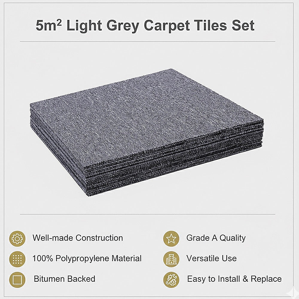 5m² Light Grey Carpet Tiles Set – Commercial & Domestic Flooring for Office, Retail, Home - Image 7