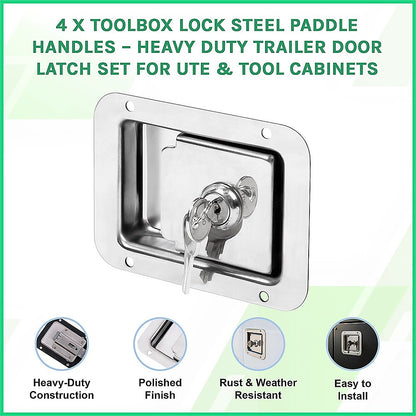 4 x Toolbox Lock Steel Paddle Handles – Heavy Duty Trailer Door Latch Set for Ute & Tool Cabinets - Image 3