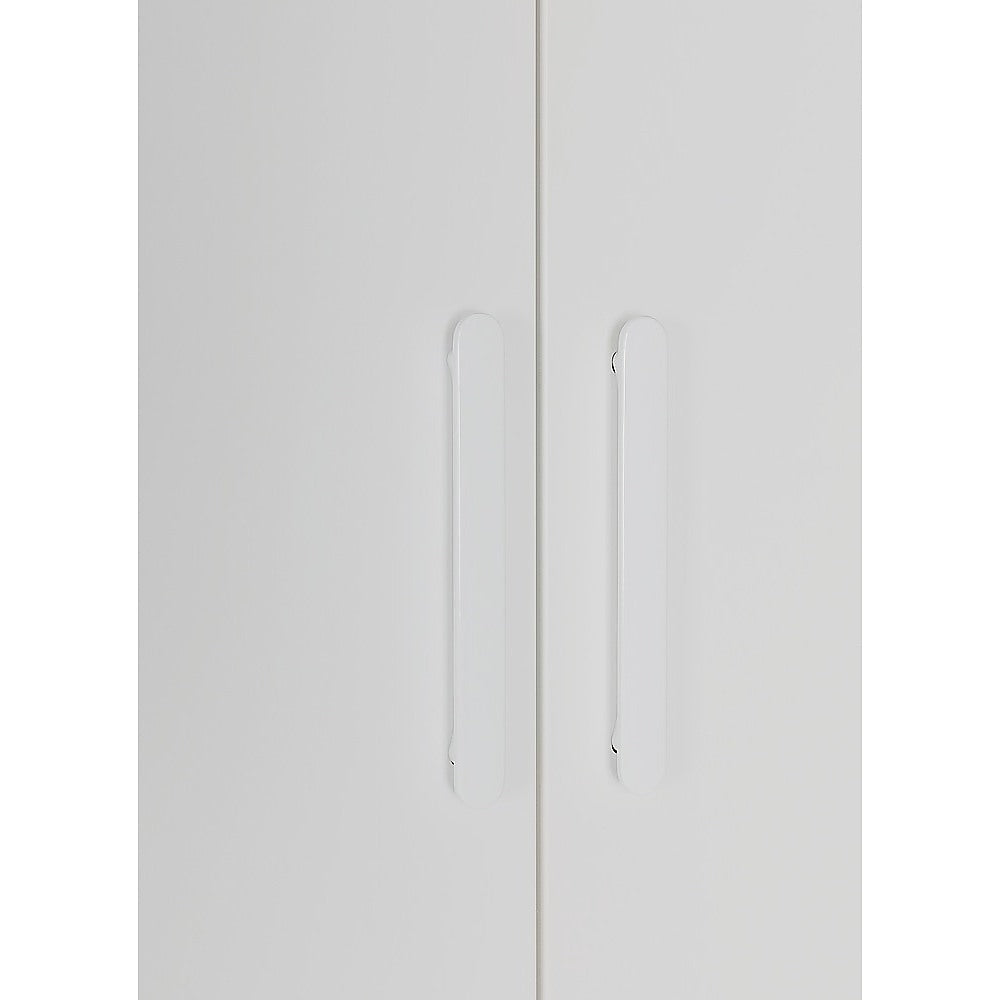 3 Door White Wardrobe – White Handles, Hanging Rail & Shelves - Image 2