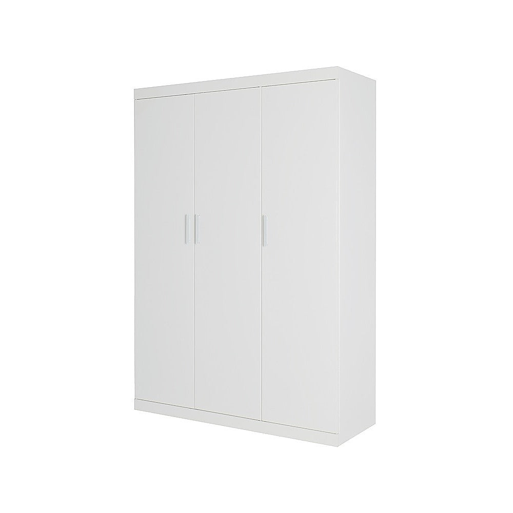 3 Door White Wardrobe – White Handles, Hanging Rail & Shelves - Image 3