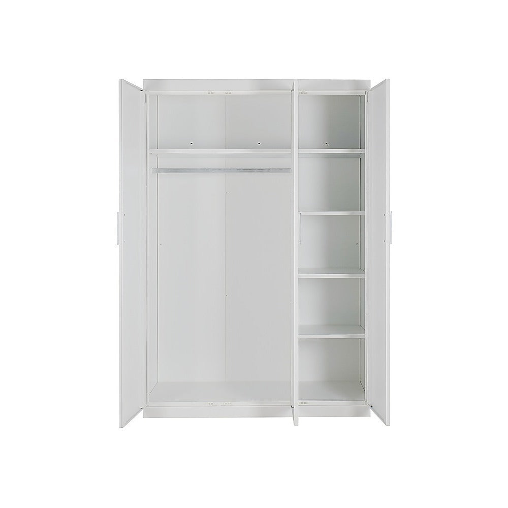 3 Door White Wardrobe – White Handles, Hanging Rail & Shelves - Image 4